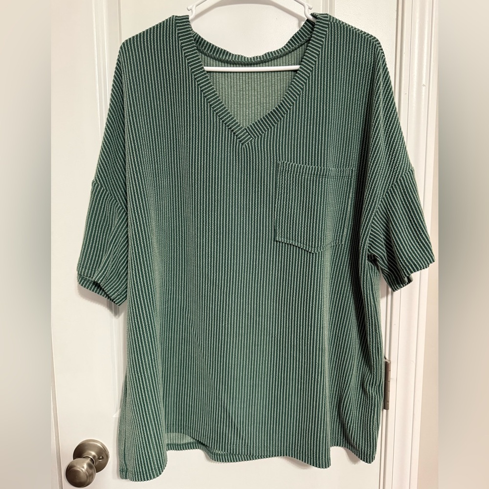 Green Striped V-Neck Shirt
